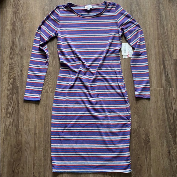 NWT LuLaRoe Red, White & Blue Striped Debbie Dress - Picture 1 of 8